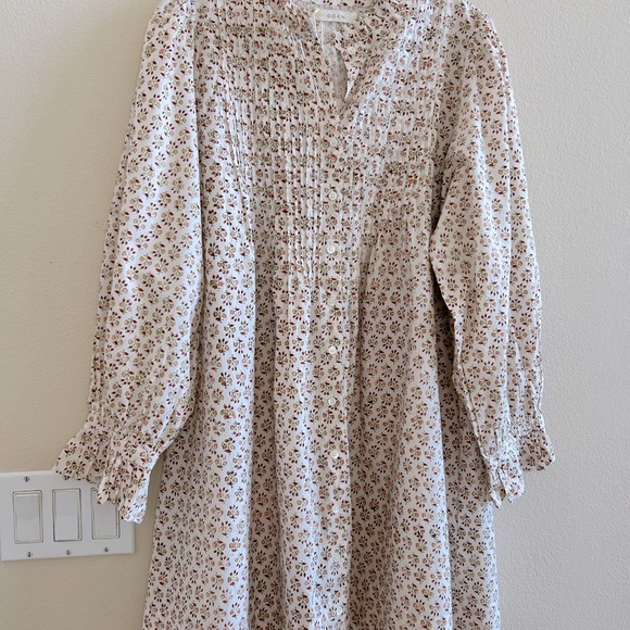 Doen Dulcie Dress Spring Elderberry Floral Long Sleeve Mini Medium Cream Cotton - Picture 4 of 11